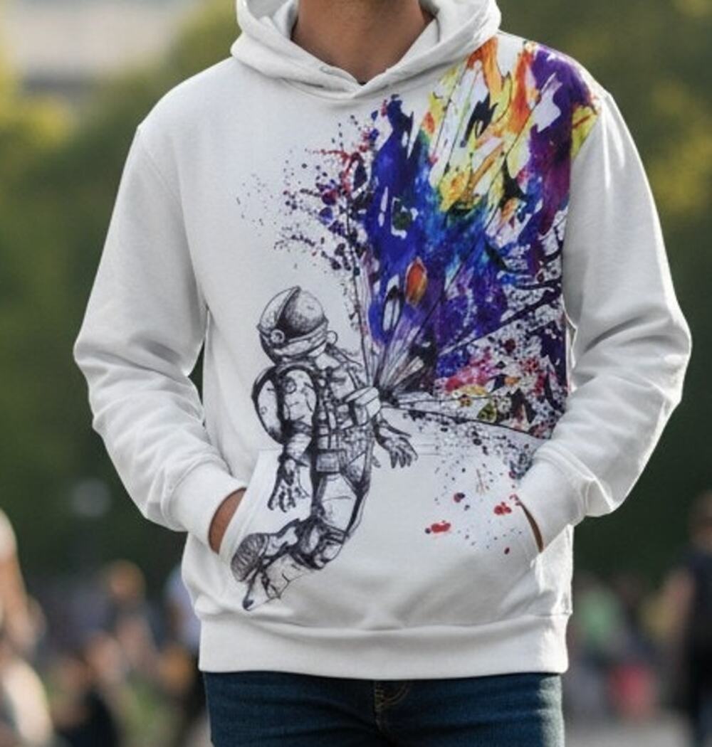 Barbed Rose Spaceman Graohic Hoodie Sweatshirt Unisex Size Medium White